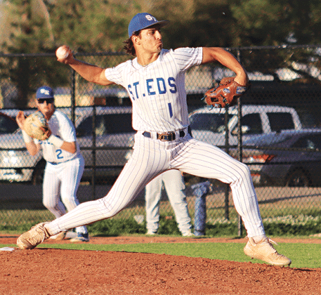 St. Edmund’s Ian Rider pitching against Sacred Heart on March 18. (Photo by Amy Myers)