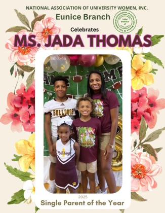 Jada Thomas, is the NAUW Eunice Branch 2025 Single Parent of the Year. Thomas is pictured with her children. Standing in front on her right is Karslyn Ceaser and next to left is Karter Ceaser. Standing next to with her children.  Standing in front on her right is Karslyn Caeser and next to the left is Karter Ceaser. Standing next to Thomas is Aiden Guillory. (Submitted photo)