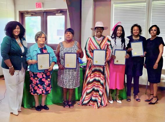 Honorees with NAUW Branch President Shelsy Williams and Councilwoman Germaine Simpson include, from left, Shelsy Williams, president, Rosaline A. Williams, Danetta Wade, Jacqueline  G. Vallaire. Fran P Lemelle. Melany R. Frank and Councilwoman Germaine Simpson.