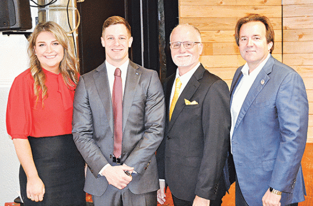 The Acadia Parish Chamber of Commerce hosted the annual Legislative Breakfast, a forecast of the 2023 Legislative Session, March 23 at the Crowley Town Club. Among those on hand were, from left, Megan Duhon, Acadia Parish Chamber president and CEO; State Rep. John Stefanski, R-Crowley; State Sen Bob Hensgens, R-Gueydan; and State Rep. Phillip DeVillier, R-Eunice. (Photo by Steve Bandy/Crowley Post-Signal)