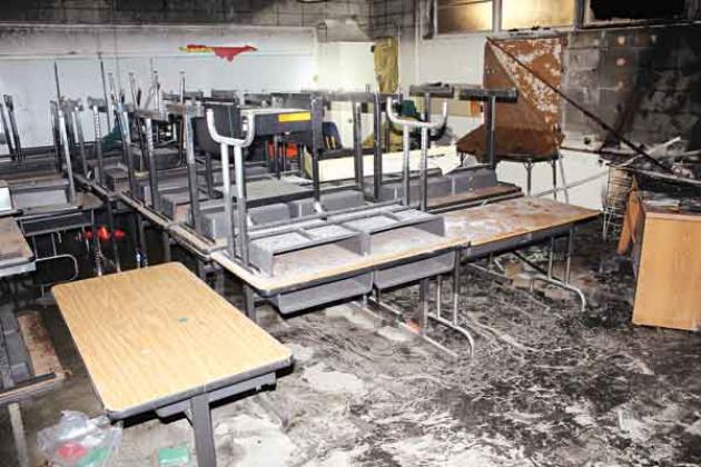 The scorched interior of a classroom at Southwest Elementary building. State Fire Marshal deputies determined the fire was intentionally set. (Submitted photo)