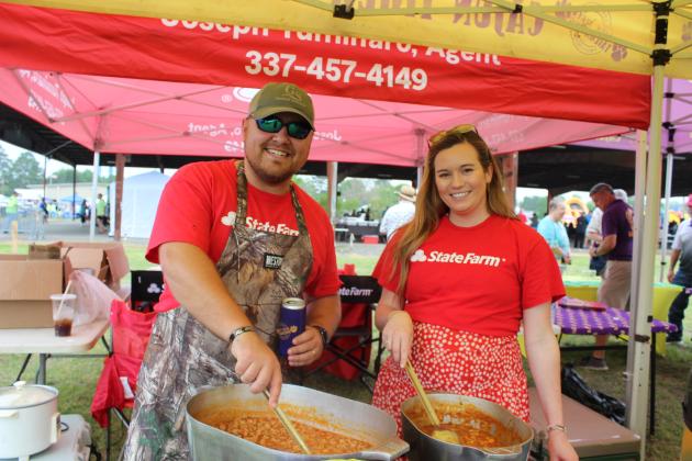 Joseph and Savannah Tuminaro with State Farm Insurance prepare crawfish etouffee during the 36th annual Crawfish Etouffee Cook-Off.