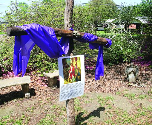 The First United Methodist Church, 501, S. 5th St., Eunice, invites the public to visit a prayer garden behind the church through Easter. The garden features stations of the cross for a walk with Jesus.(Photo by Harlan Kirgan)