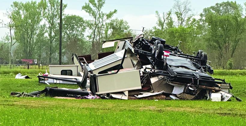 Monday Morning’s tornado destroyed this recreational vehicle in Grand Prairie. (Photo courtesy of St. Landry Parish Government)