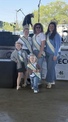 Eunice Queens were at the Crawfish Etouffee Cook-off Saturday. In front, from left, are Petite Miss Eunice Paisley Bordelon and Tiny Miss Eunice Evelyn Doucet. In back, from left, are Teen Miss Eunice Gracie Lou Oliver, Ms. Eunice Nichole David and Miss Eunice Samantha Gobert.
