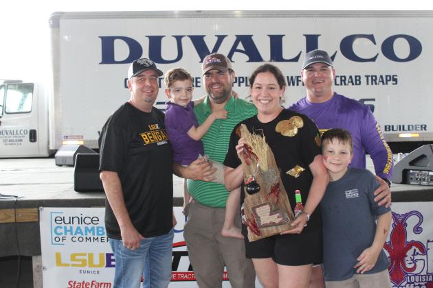 The cooking crew from Aqua Farms placed second in the Amateur Cooking Division of the Crawfish Etouffee Cook-Off held Saturday.