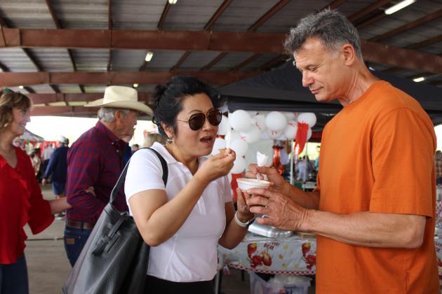 Some first timers at the annual Crawfish Etouffee Cook-Off, Lesley Zhu, left, and Steve Krill of San Clemente, California.