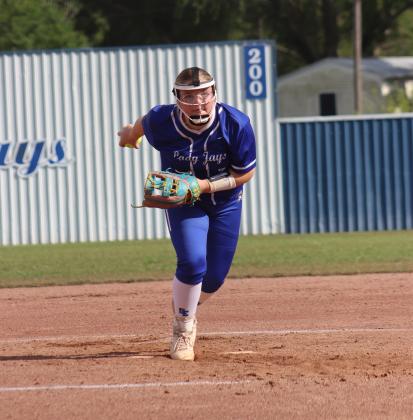 The St. Edmund Lady Jays fell in their final district game, playing against Opelousas Catholic with a score of 6-2. Pictured is pitcher Emma Montgomery. (Photo by Amy Myers)