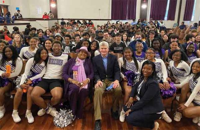 U.S. Sen. Bill Cassidy was in Ville Patte to talk about a a $29.9 million grant from the National Telecommunications and Information Administration (NTIA) that would connect most Evangeline Parish residents to broadband internet, including Ville Platte High School. (Submitted photo)