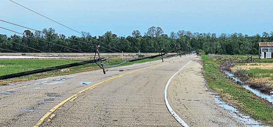 Wednesday’s storm toppled a line of utility pole on La. 10 north of Washington. (Photo courtesy of St. Landry Parish Government)