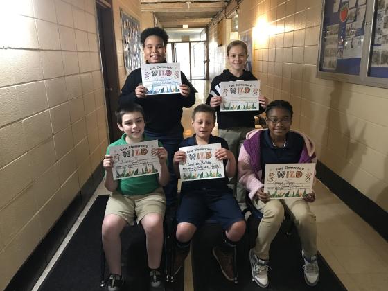 Fourth graders honored at East were, seated, from left, Matthew Richard, Bretton Ballew and Krislynn Thomas. In back, from left, are Shone Ceasar and Jaylee Johnson.