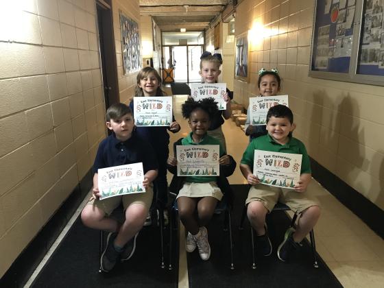 First grade East students earned Wild Celebration certificates. Seated, from left, are Wesley Chaddick, Hali Lemelle and Kurt Lavergne. In back, from left, are Shaun Douget, Ava Lalonde and Sofia Garcia.