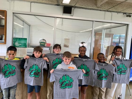 LEAP Pep Rally was held at East for those fourth graders achieving high scores on their third grade LEAP test. From left, are Brandson Fontenot, Tanner Lafleur, Andre Guillory, Drake Giroir, Harmoni Savoy, Jayden Jordan and Anastyn Reed.