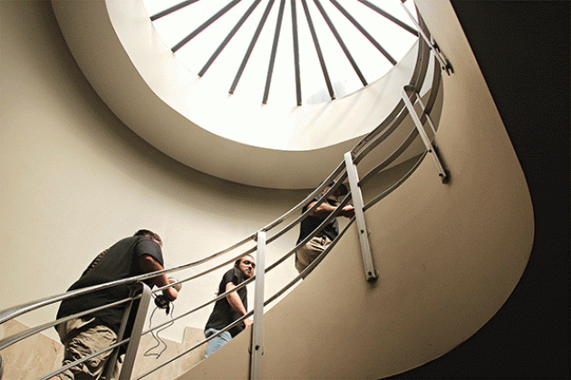 Louisiana Spirits investigators climb to the third floor of the St. Landry Parish Courthouse on April 14 as they looked for spirits. (Photo by Harlan Kirgan)