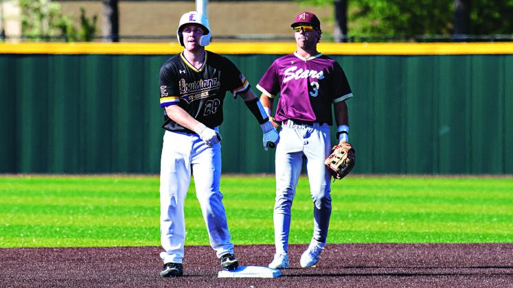 Seven different pitchers to take an 11-5 decision over South Arkansas on Tuesday at Bengal Stadium. Above LSUE’s Clapinkski’s double. (Photo submitted)
