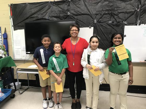 Annetta Papillion’s fourth graders at East Elementary were rewarded for their AR goals. From left, are Jaylen Moore, Jayden Archangel, Naomi Ordaz Huerta and Saralynn Willis.