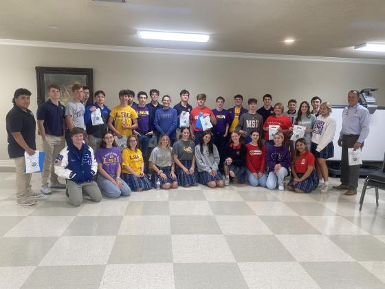 Kip Bertrand, president and chief executive officer of Washington State Bank, gave a financial literacy presentation to St. Edmund High seniors.