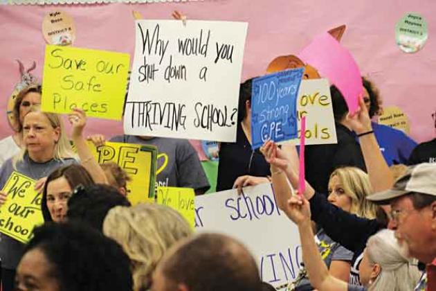 The St. Landry Parish School Board meeting was packed iwith people on Thursday protesting the possible closing or consolidation of schools. The protest was calmed when School Board President Albert Hayes Jr. announced the issue was not on the meeting’s agenda. (Photos by Harlan Kirgan)