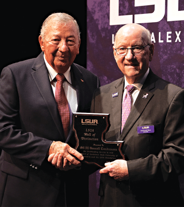 Retired Maj. Gen. Bennett Landreneau, left, and Dr. Paul Coreil, LSUA chancellor (Photo courtesy of  LSUA Strategic Communications)