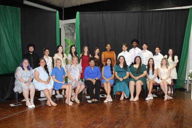 Eunice High members of the Junior National Honors Society are, seated from left, Jaida Kelley, Blaire Dupre, Olivia Fuselier, Ava Grace Brown, Kaylee Guillory, Brooklynn Nguyen, Dahlia Jones, Sarah Claire Vienne, Anna Oubre and Marissa Stagg. In back, from left, are Michael Higginbotham, Rylee Brown, Erin Fruge, Kaylee Fontenot, Clara Fuselier, Halley Parker, Madison Andry, Andrew Fontenot, Marquis Hooker, Ashton Pedigo, Parker Pedigo and Chloe Istre.