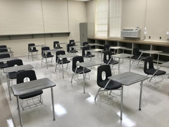 New desks inside classrooms at Eunice Elementary