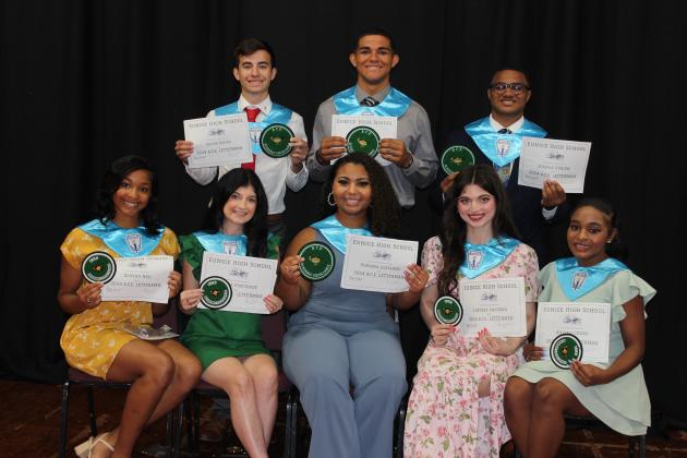 Eunice High School Senior ACE Letterman are, seated from left, Denina Ned, Kallie Fontenot, Syriana Guillory, Lindsey Gaspard and Aniyah Cesar. Standing, in back from left, are Caleb David, Caleb Arceneaux and Joshua Simien.