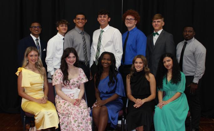 Eunice High Senior Hall of Fame was honored and recognized during the EHS Academic Excellence Assembly. Seated, from left, are Ali Vige, Lindsey Gaspard, Josi Lemelle, Bailey Turner, and Jovanna Fierro. Standing, from left, are Joshua Simien, Wes Rozas, Caleb Arceneaux, Carson Fontenot, Jacob Davis, Hudson Conner and Isaiah Thomas.