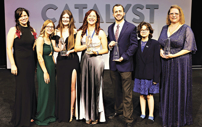 From left, are Victoria Throop, LSUE Phi Theta Kappa advisor; Kenzie Borill; Amber Deshotel; Olivia Luquette; Amit Ahraoni; Mya Velasquez; and Teresa West. (Submitted photo)