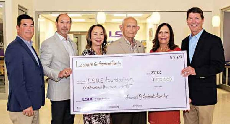 From left, are Richard Fontenot; Bill Fontenot; Dr. Nancee Sorenson, LSU Eunice Chancellor; Leonard Fontenot; Georgette Fontenot; Glynn Fontenot.(LSUE photo)