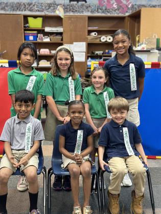 Students of the Month for May at East Elementary are, seated, from left, Edgar Palacios, Va’lynn Edwards and Lincoln Fontenot. In back, from left, are Mina Maglalang, Brylee Lavergne, Kenzee Peres and Ava Claire Thomas. Not pictured is Braelyn Lafleur.
