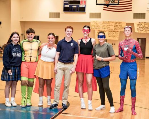 St. Edmund’s Quiz Bowl members were honored at the Academic Pep Rally. From left, are Ava McDavid, Ross Bertrand, Greta Miller, Henry Summerlin, Madison Comeau, Julia Zaunbrecher and Nick Bertrand.