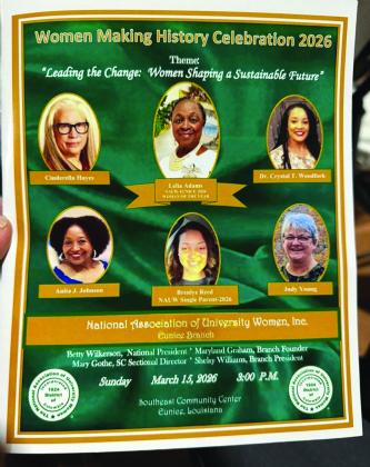 The Eunice Branch of the National Association of University Women (NAUW), Inc. recently held its annual Women’s History Month event, the Women Making History Celebration 2026, on Sunday, March 15.