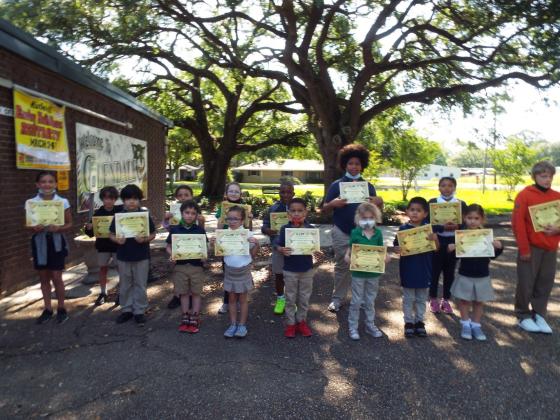 Students of the Week for May 10-14 were honored at Glendale Elementary. In front, from left, are Alyssa Doucet, Raylon Williams, Kamden Lejeune, Malaya Hudson, Kingston Jacobs, Emmaline O’Reilly, Bryan Ramirez and Alayah Douget. In back, from left, are Talan Ceasar, Kerryana Richard, Kailey Fruge, Kaiden Thomas, Jayla Kennedy, Jeremoni Semien and Sage Marcantel. Not pictured is Ava Vallaire. (Submitted photo)
