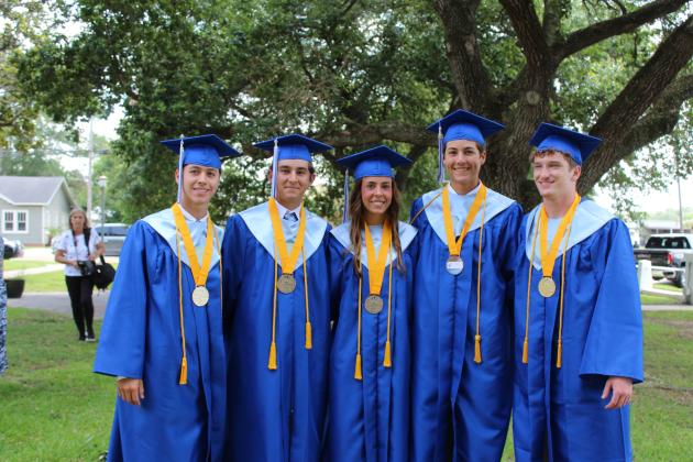 St. Edmund High Summa Cum Laude Honor Graduates are from left, Hayden Bertrand, John-Logan Floyd, Lauren McGee, Ross Bertrand and Alexander Ortego.