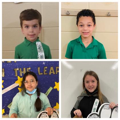 Honored Students of the Month for April at Eunice Elementary included, at top from left, Cedric Ortego, Kyler Thibodeaux, and at bottom, from left, are Enola Schoeffler and Madison Stanley.