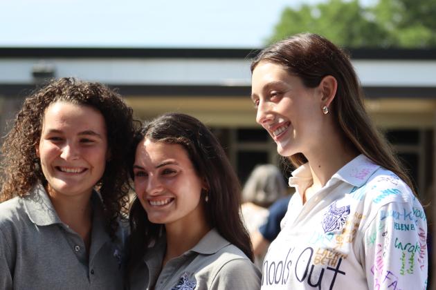 Seniors at St. Edmund High did a countdown on their last day of school. From left, are Julia Zaunbrecher, Mary Helen Miller and Madison Comeau.