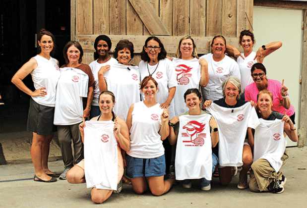 The ELTL (Eunice Ladies Tennis League) held its Spring Season tennis banquet Tuesday evening with team members attending. The winning team, The Pitre Sisters, won the season and were awarded T-shirts. Door prizes and an evening meal of boiled crawfish were enjoyed. The captains of the winning team were Bonnie P. Kyzar and Laura Pitre. In front from left are Emily Francois, Bonnie P. Kyzar, Heidi Dischler, Andrea Hurst, Lisa Brown, and Andrea White.  Standing, in back from left are Laura Pitre, Debbie Miller