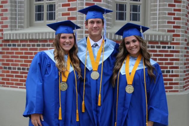 The Summa Cum Laude Co-Valedictorians at St. Edmund High are Greta Miller, left, Nicholas Bertrand and Kennedy Ardoin. Other awards included Beverly Wyble Memorial Award this award went to Greta Miller. The Stanislaus Wyble Memorial Award went to Nicholas Bertrand, and the Distinguished Service Award was awarded to Greta Miller.
