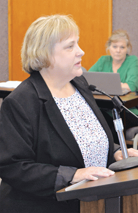 Carol Dailey-Tall addresses the Acadia Parish School Board after she was selected as the next superintendent by a 5-3 vote on Tuesday. (Photo by Steve Bandy)