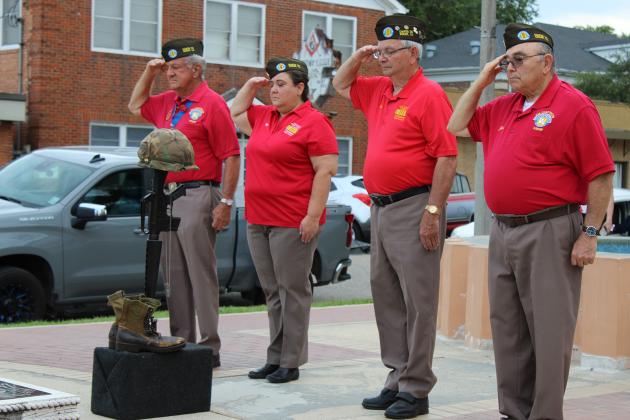 Symbols of A Fallen Soldier were placed and performed by the VVA Chapter 215 in Kinder. From left are Richard Morgan, Pepper Manuel, Mike Breaux and Jerry Nevils.