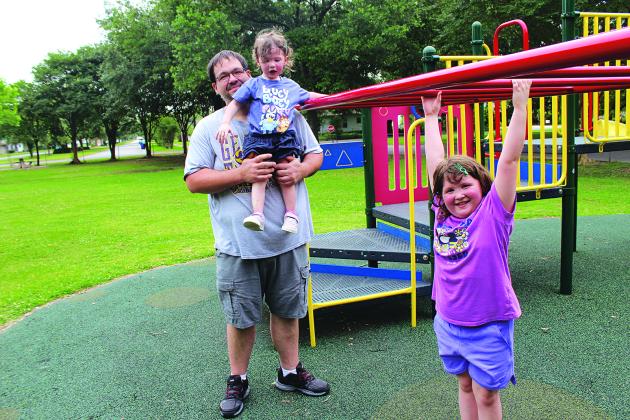 It’s feeling like summer in Eunice and school kids are out for summer break. Casey Guidry brought his two daughters Ruby, 2, and Angel, 6, for a fun time at the Circle Park recently.