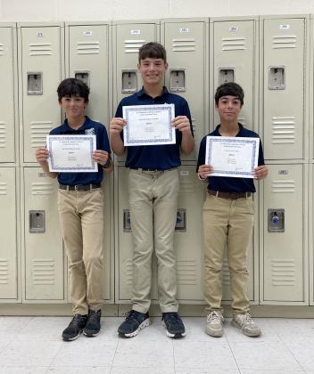 International Day, second place overall winners were Trip Fontenot, left, Jack Aucoin, and Noah Briscoe.