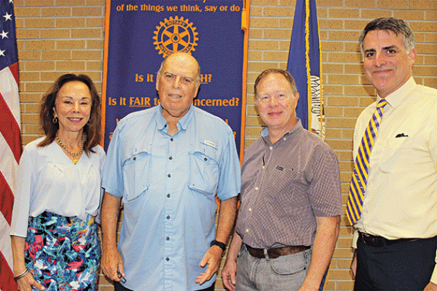 Dr. Malcolm Vidrine was the guest of fellow Rotarian Jerome Fontenot Wednesday. From left, are LSUE Chancellor and Rotary President Dr. Nancee Sorenson; Vidrine; Dr. Jerome Fontenot, Rotary Club member; and Dr. John Hamlin, LSUE vice chancellor of Academic Affairs/Provost. (Photo by Myra Miller)