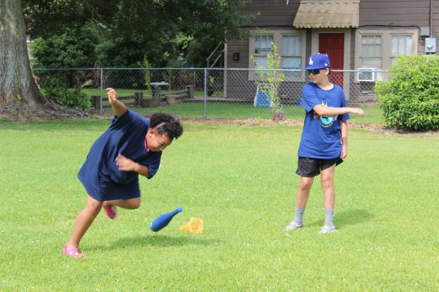 An outdoor game activity at VBS at First Baptist