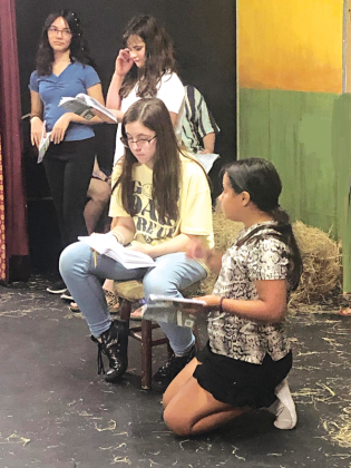 Rehearsing for “Charlotte’s Web,” from left, are Shelby Niles, Sadie Maricle, Elizabeth Duhon and Lillian Veillon. (Submitted photo)