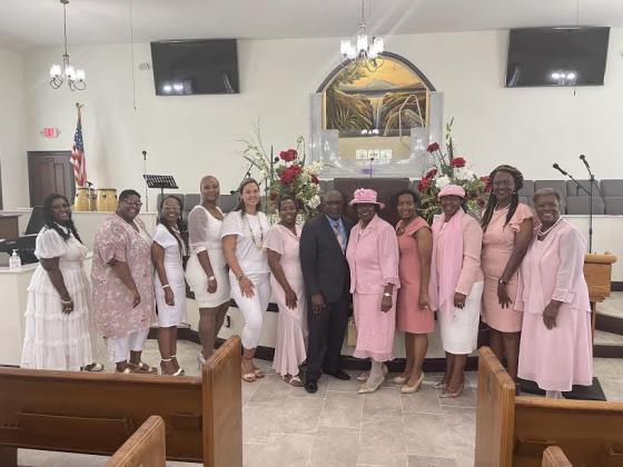 The Chat-A-While Social &amp; Civic Club celebrated 62 years of service to the community by attending New Zion Missionary Baptist Church on the 2nd Sunday of June for Founders Day. The theme was” Standing on the Shoulders of Giants.”  From left, are, Danita Bellard, Alexis Willaims, Robin Futrell, Natalie Johnson, Annette Hebert, Paula Anderson, Pastor Allen W. Ben, Myrtle Neville, Fran Lemelle, Jacqueline Vallare, president; Patricia Harrison and Yvonne Edwards.