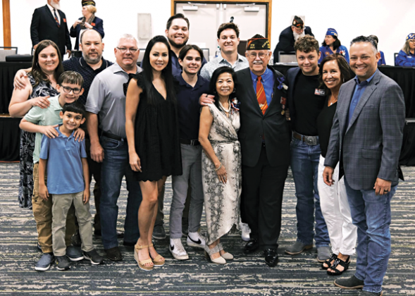 The Reber family at the VFW meeting in Alexandria. Front, from left, are Bruce Reber, Clark Reber, Dr. Randy Miller, Mary Reber Miller, Dylan Miller, Thuy Reber, Don Reber, Ben Reber, Kerry Reber and David Reber. Back, from left, are Amy Reber, Brian Reber, Austin Miller and Jack Miller. (Submitted photo)