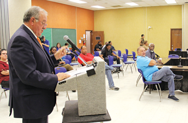 St. Landry Parish Sheriff Bobby Guidroz discusses school security at a School Board Executive Committee meeting on Monday. (Photos by Harlan Kirgan)