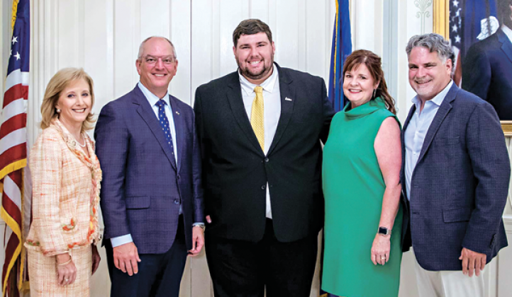 From left, Louisiana first lady Donna Hutto Edwards, Louisiana Gov. John Bel Edwards, McNeese mass communication major Samuel Gil, mother Nicole Gil and father Eric Gil. (Submitted photo)