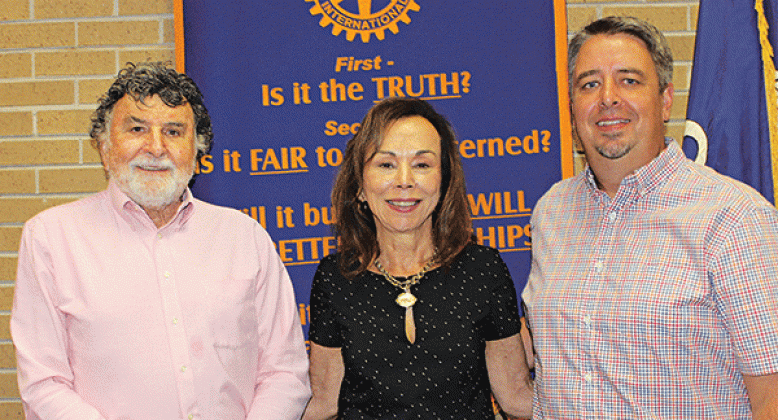 Mayor Scott Fontenot was the guest speaker Wednesday at the Rotary Club meeting. From left, are Bob Fontenot, Rotarian; LSUE Chancellor Nancee Sorenson, president of Rotary; and Fontenot. Mayor Fontenot was the guest of Bob Fontenot. (Photo by Myra Miller)